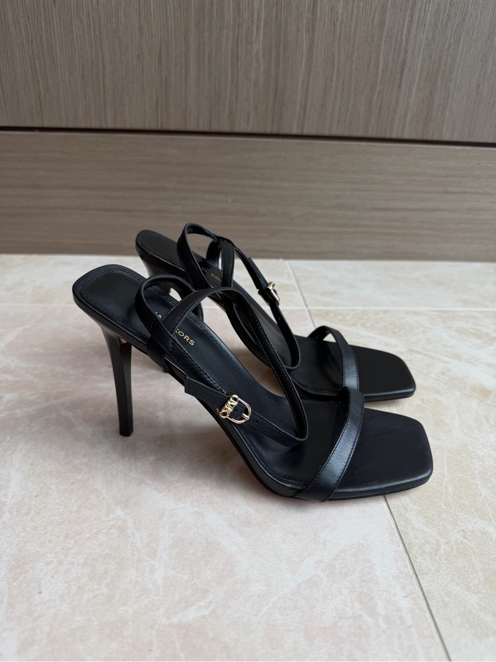 NWOB Michael Kors Black Liana Ankle Strappy Stiletto Heel Sandals - Size 6.5